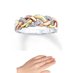 Braided rose, gold, and silver Kay’s ring